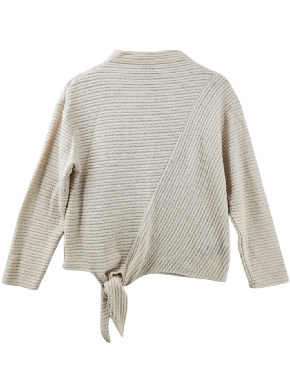 Zac & Rachel Textured Mock Neck Cream Sweater Women's Size Large Tie Front